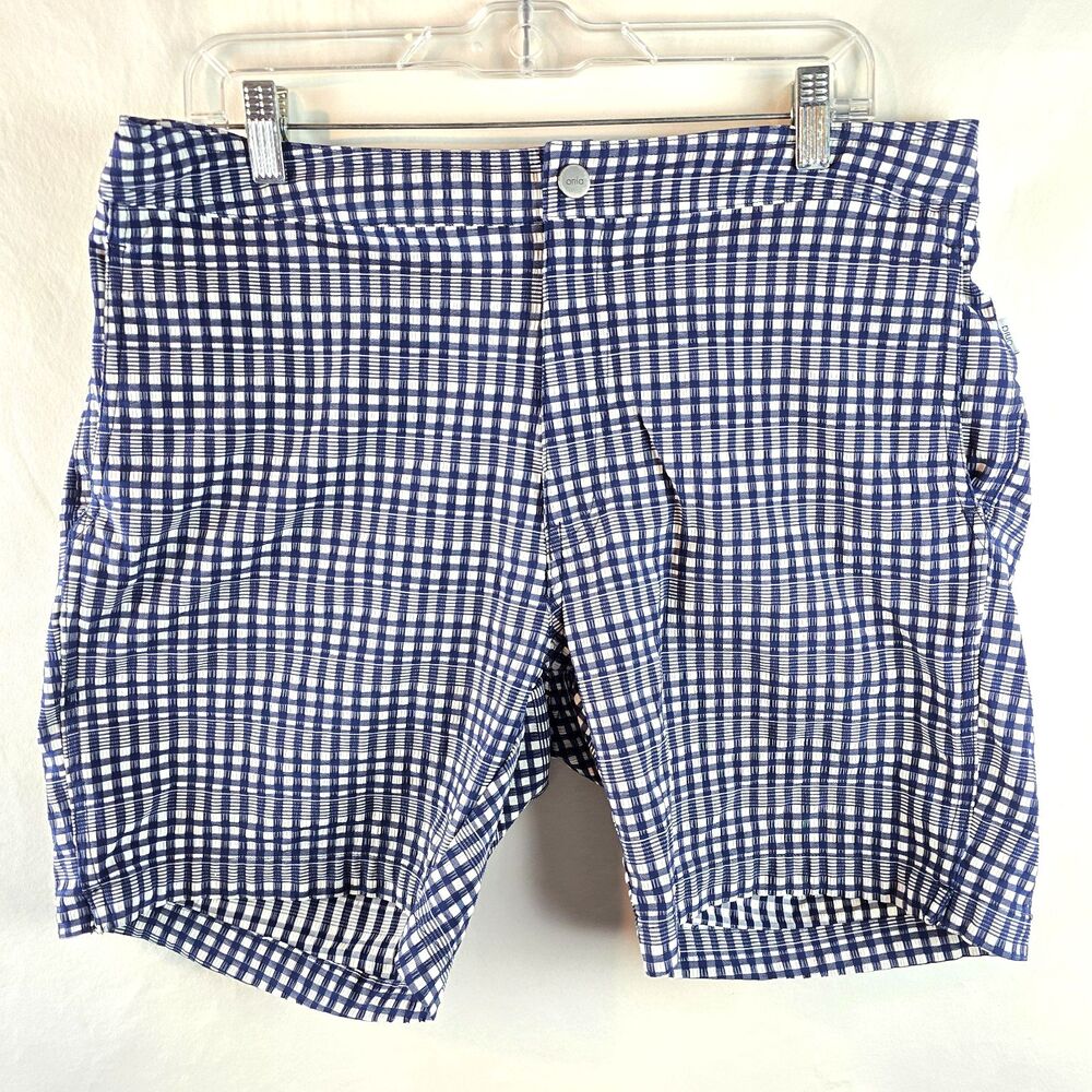 Onia The Calder Swim Trunks Mens XL Blue Plaid Check Quick Dry Shorts Hybrid
